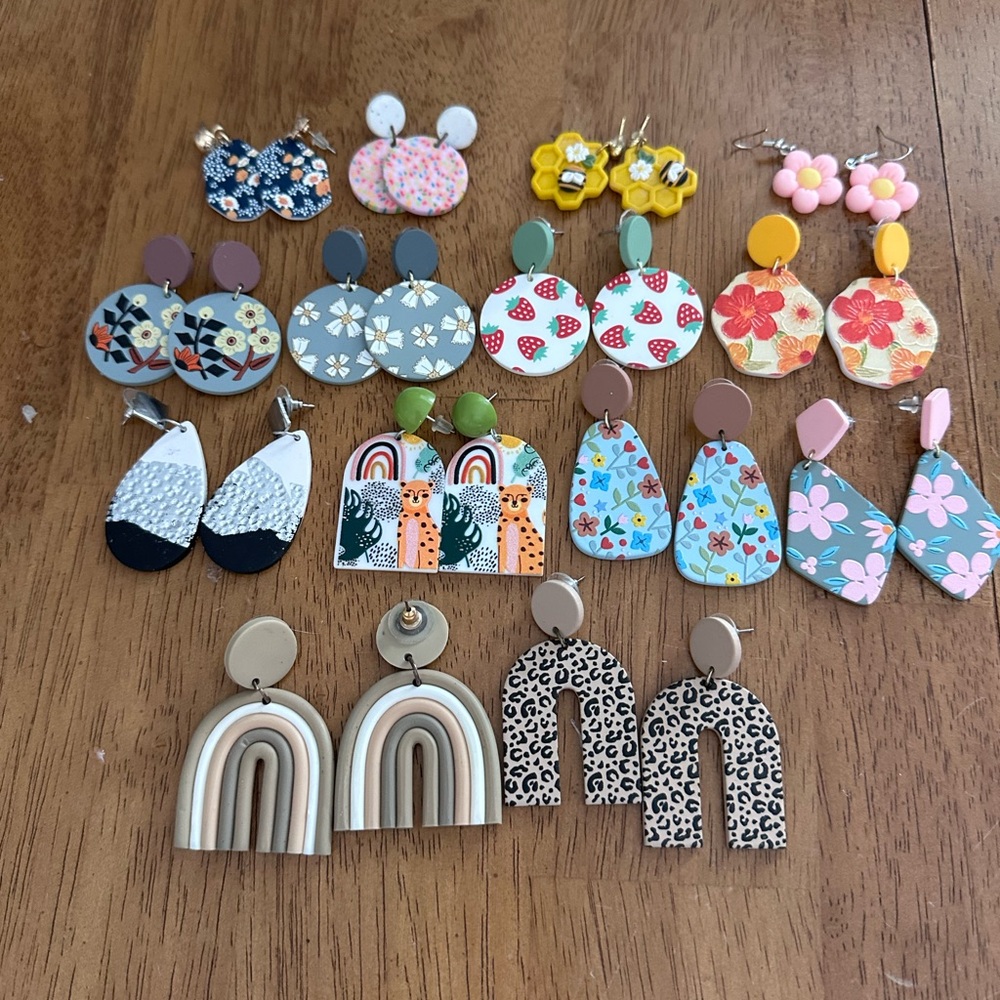 14 Pairs of Handmade Polymer Clay Colorful Earrings
